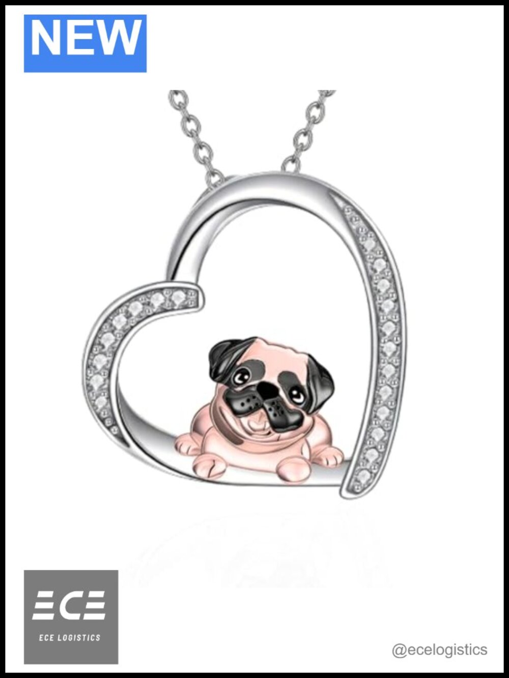Sterling Silver Dog Pendant Necklace Heart CZ 23mm Jewelry Gift